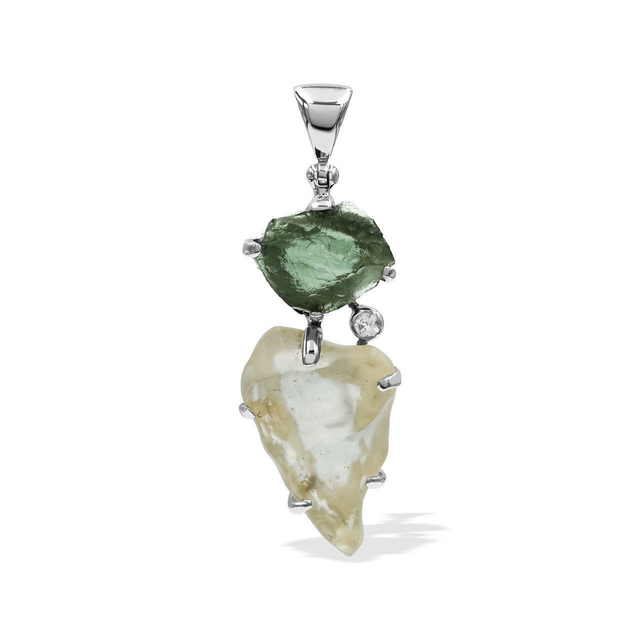 Starborn Moldavite and Libyan Desert Tektite Pendant in Sterling Silver
