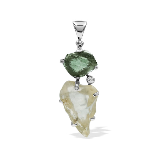 Starborn Moldavite and Libyan Desert Tektite Pendant in Sterling Silver