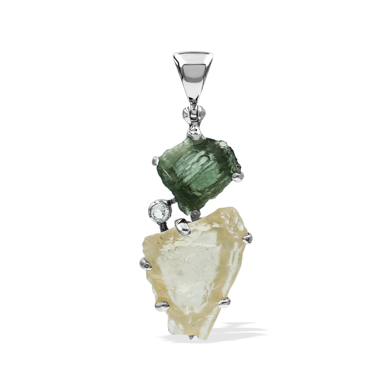 Starborn Moldavite and Libyan Desert Tektite Pendant in Sterling Silver