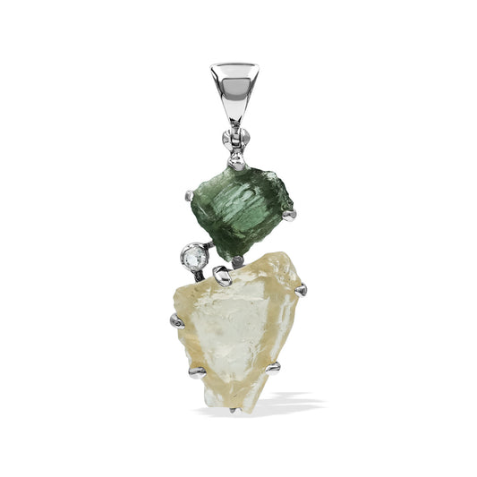 Starborn Moldavite and Libyan Desert Tektite Pendant in Sterling Silver