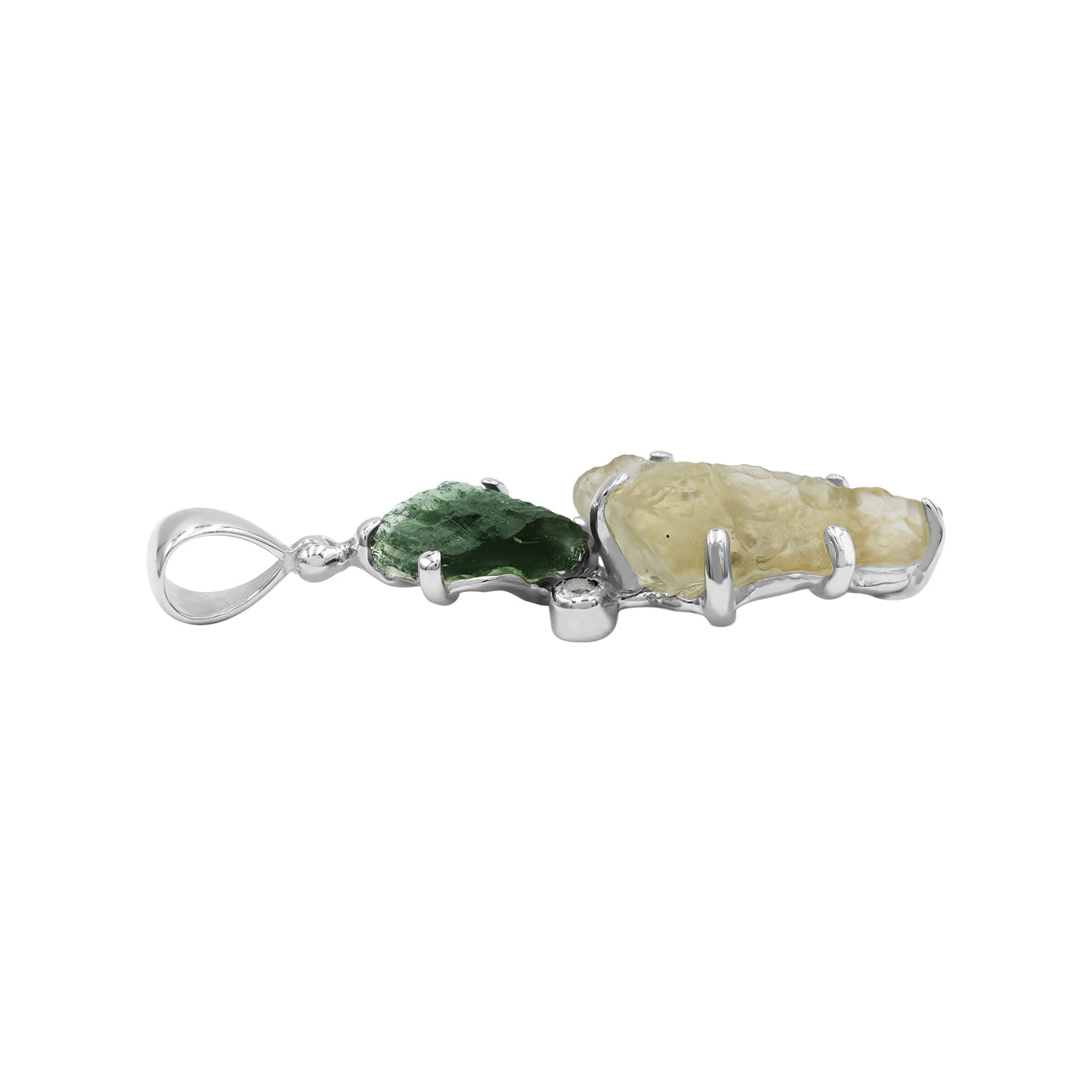 Starborn Moldavite and Libyan Desert Tektite Pendant in Sterling Silver