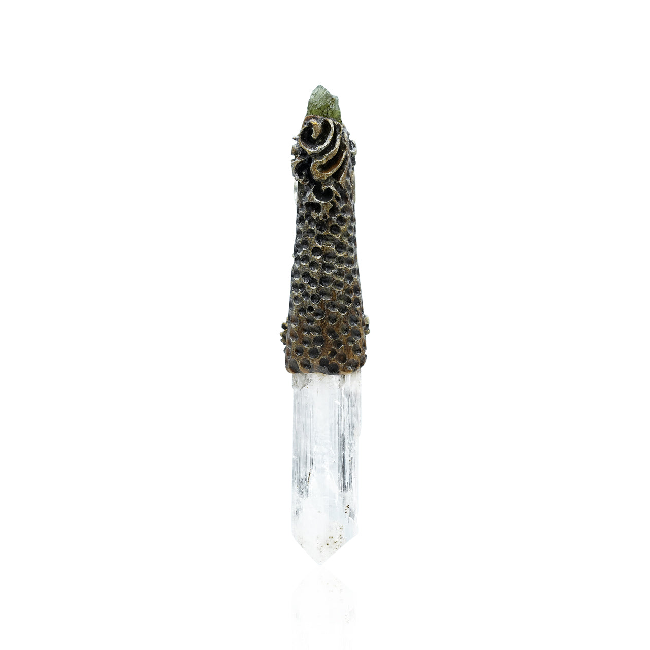 Starborn Danburite Crystal Wand Pendant with Kyanite, Moldavite and Rainbow Moonstone
