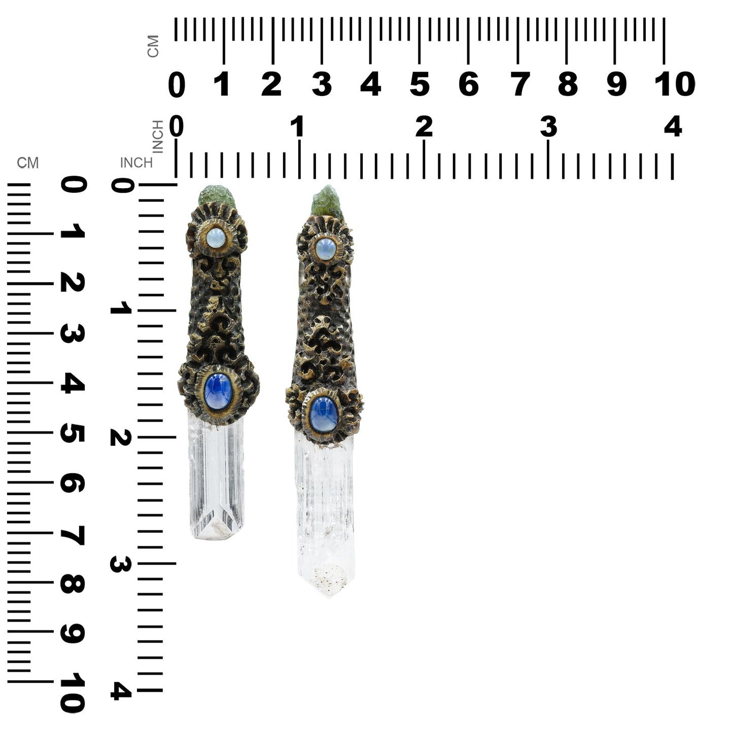 Starborn Danburite Crystal Wand Pendant with Kyanite, Moldavite and Rainbow Moonstone
