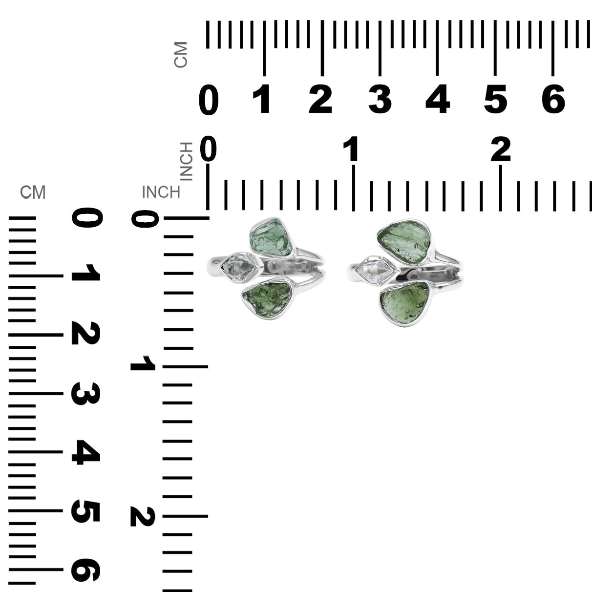 Starborn Moldavite and Herkimer Diamond Ring in Sterling Silver