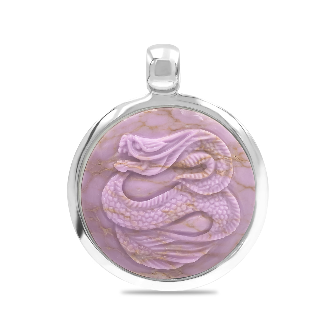 Starborn Phosphosiderite Carved Dragon 1.65" Medallion Style Pendant in Sterling Silver