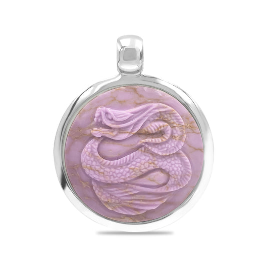 Starborn Phosphosiderite Carved Dragon 1.65" Medallion Style Pendant in Sterling Silver