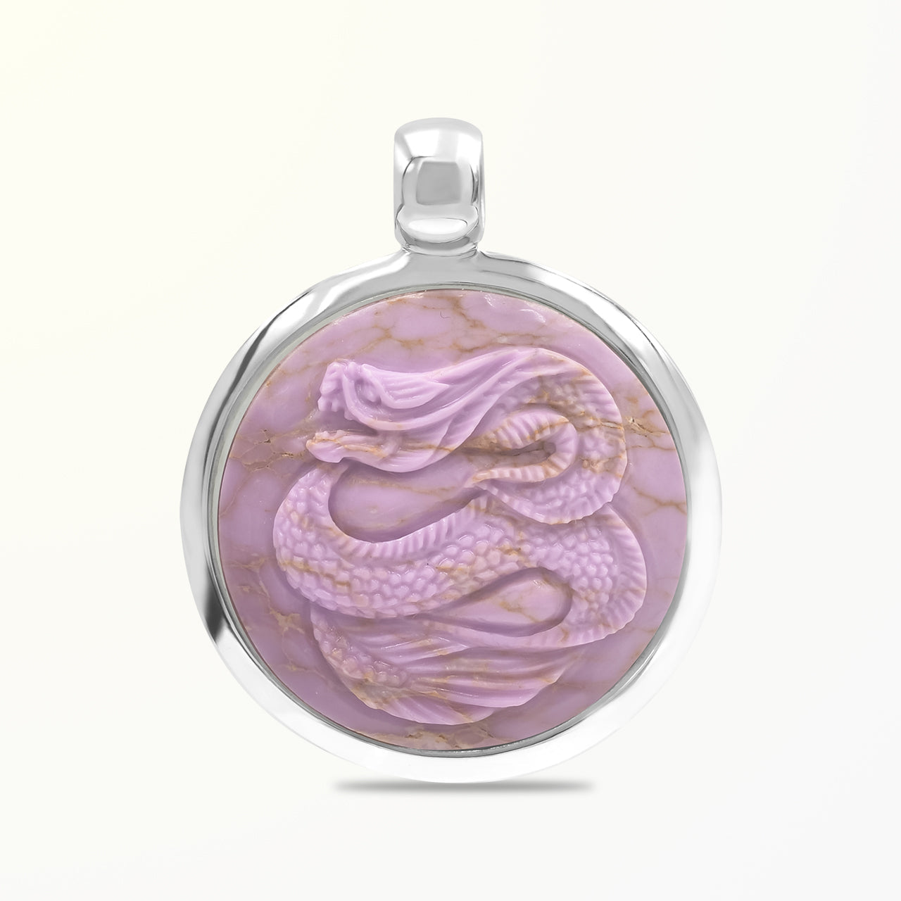 Starborn Phosphosiderite Carved Dragon 1.65" Medallion Style Pendant in Sterling Silver