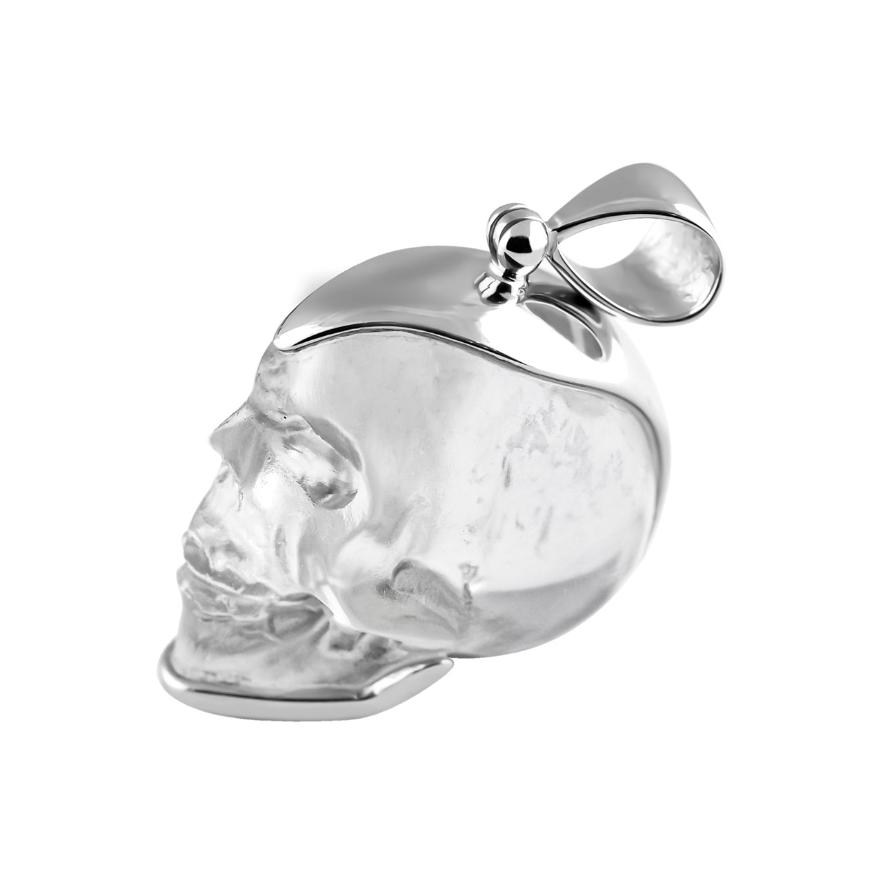 Starborn Sterling Silver Hand Carved Mini Quartz Crystal Skull Pendant