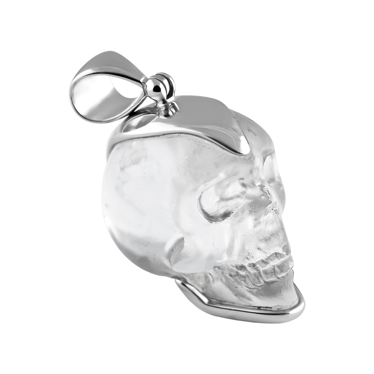 Starborn Sterling Silver Hand Carved Mini Quartz Crystal Skull Pendant