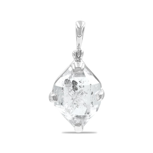 Starborn Quartz Crystal with Carbonor Petroleum Inclusion Pendant in Sterling Silver