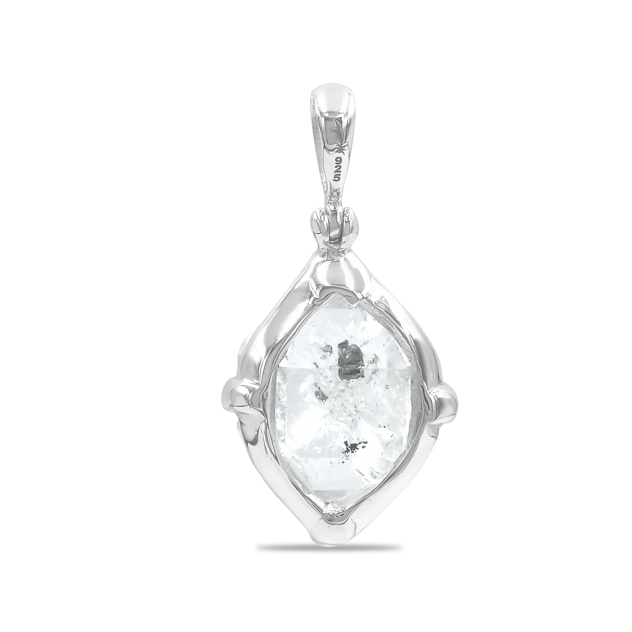 Starborn Quartz Crystal with Carbonor Petroleum Inclusion Pendant in Sterling Silver