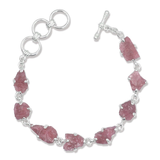Starborn Rough Rhodonite Prong Set Bracelet in Sterling Silver