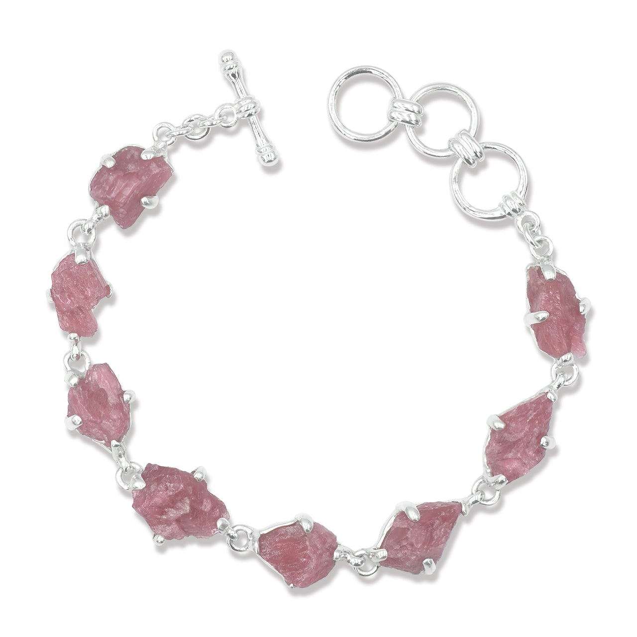 Starborn Rough Rhodonite Prong Set Bracelet in Sterling Silver