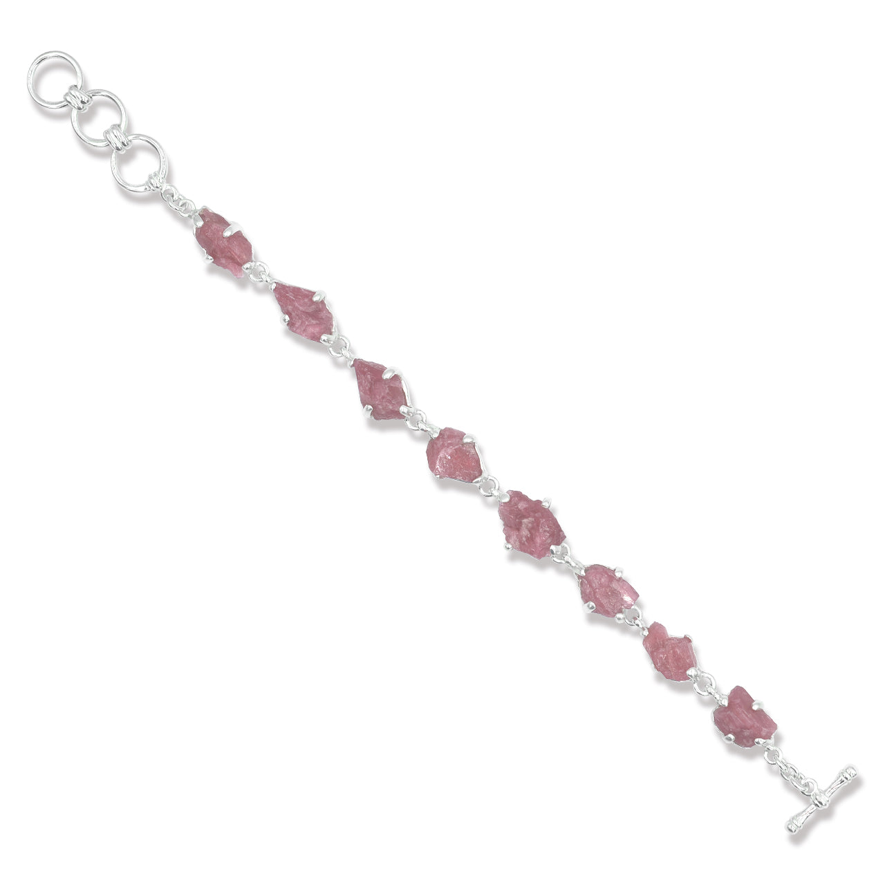 Starborn Rough Rhodonite Prong Set Bracelet in Sterling Silver