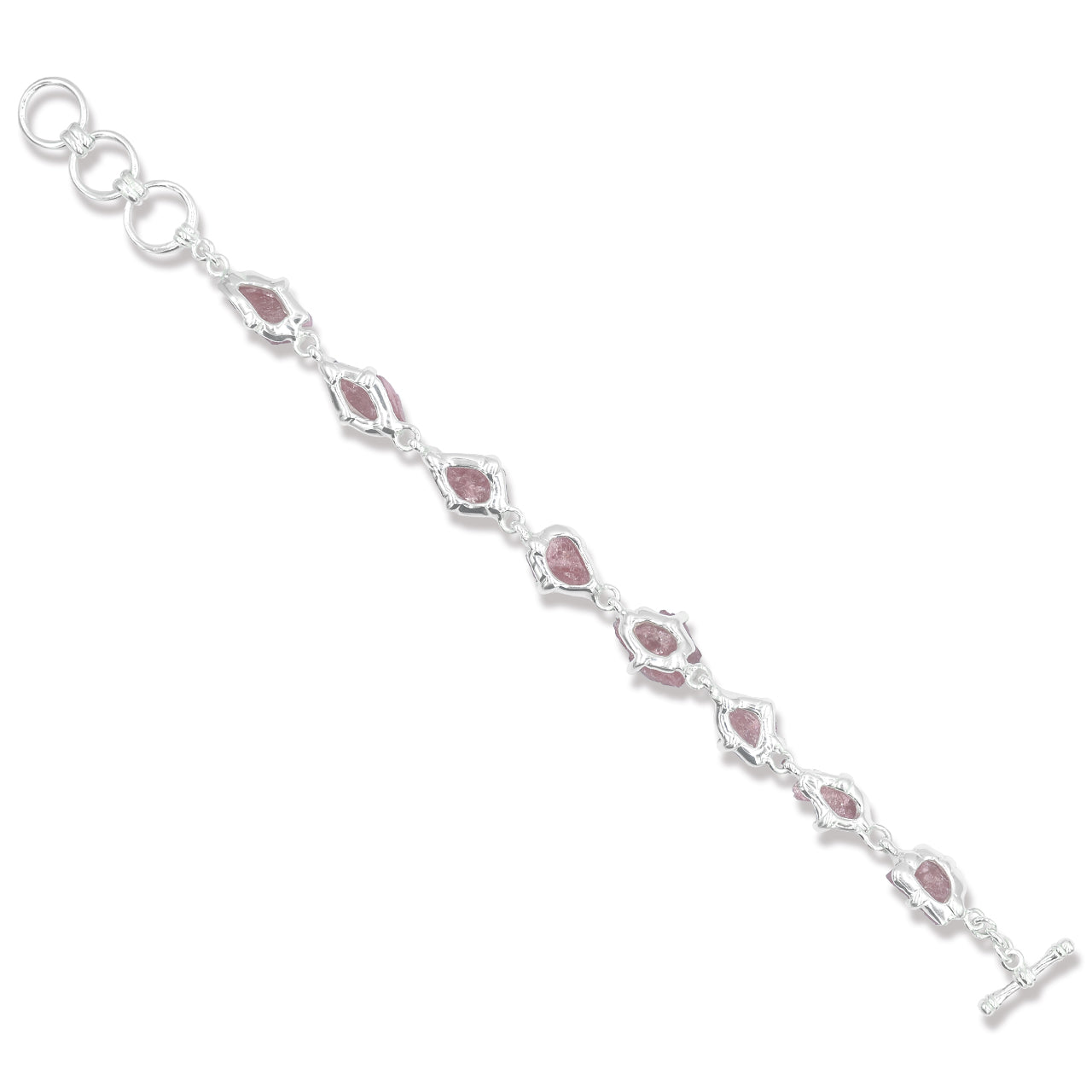 Starborn Rough Rhodonite Prong Set Bracelet in Sterling Silver