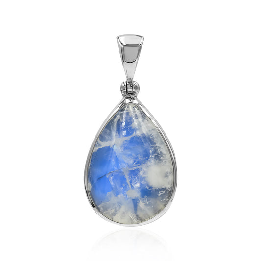 Staborn Rainbow Moonstone Pear Pendant in Fine Sterling Silver