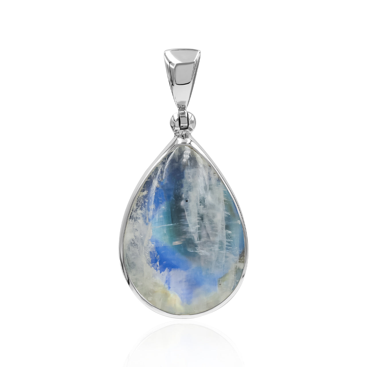 Staborn Rainbow Moonstone Pear Pendant in Fine Sterling Silver