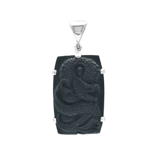 Starborn Carved Shungite Dragon Prong Set Pendant in Sterling Silver
