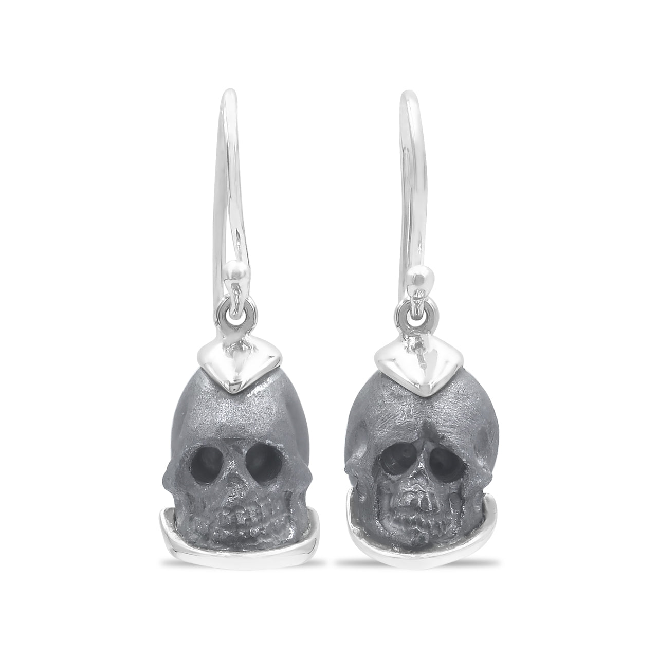 Starborn Hand Carved Pure Elemental Silica Skull Dangle Earrings in Sterling Silver.