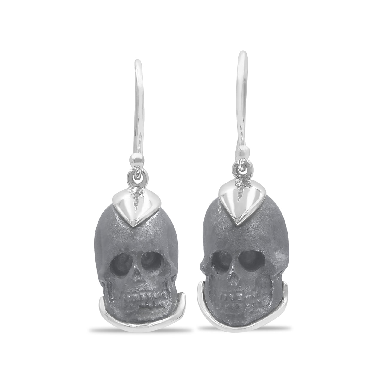Starborn Hand Carved Pure Elemental Silica Skull Dangle Earrings in Sterling Silver.