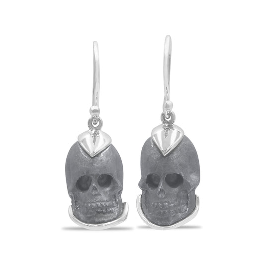 Starborn Hand Carved Pure Elemental Silica Skull Dangle Earrings in Sterling Silver.