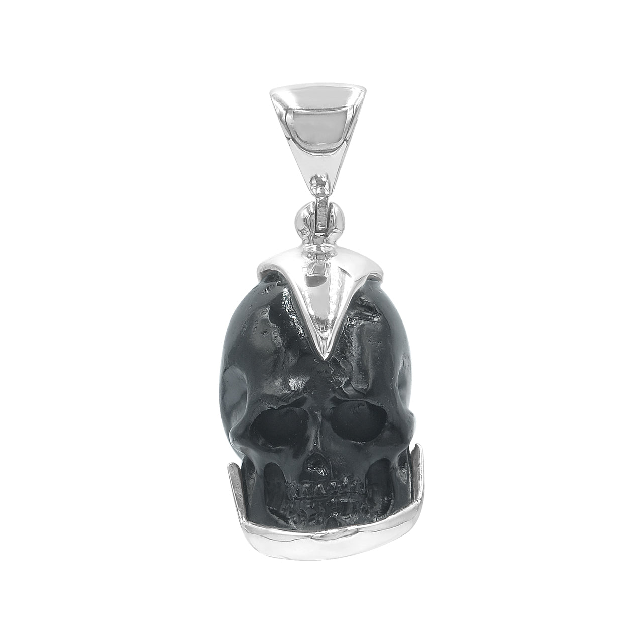 Starborn Hand Carved Mini Tektite Skull Pendant in Sterling Silver