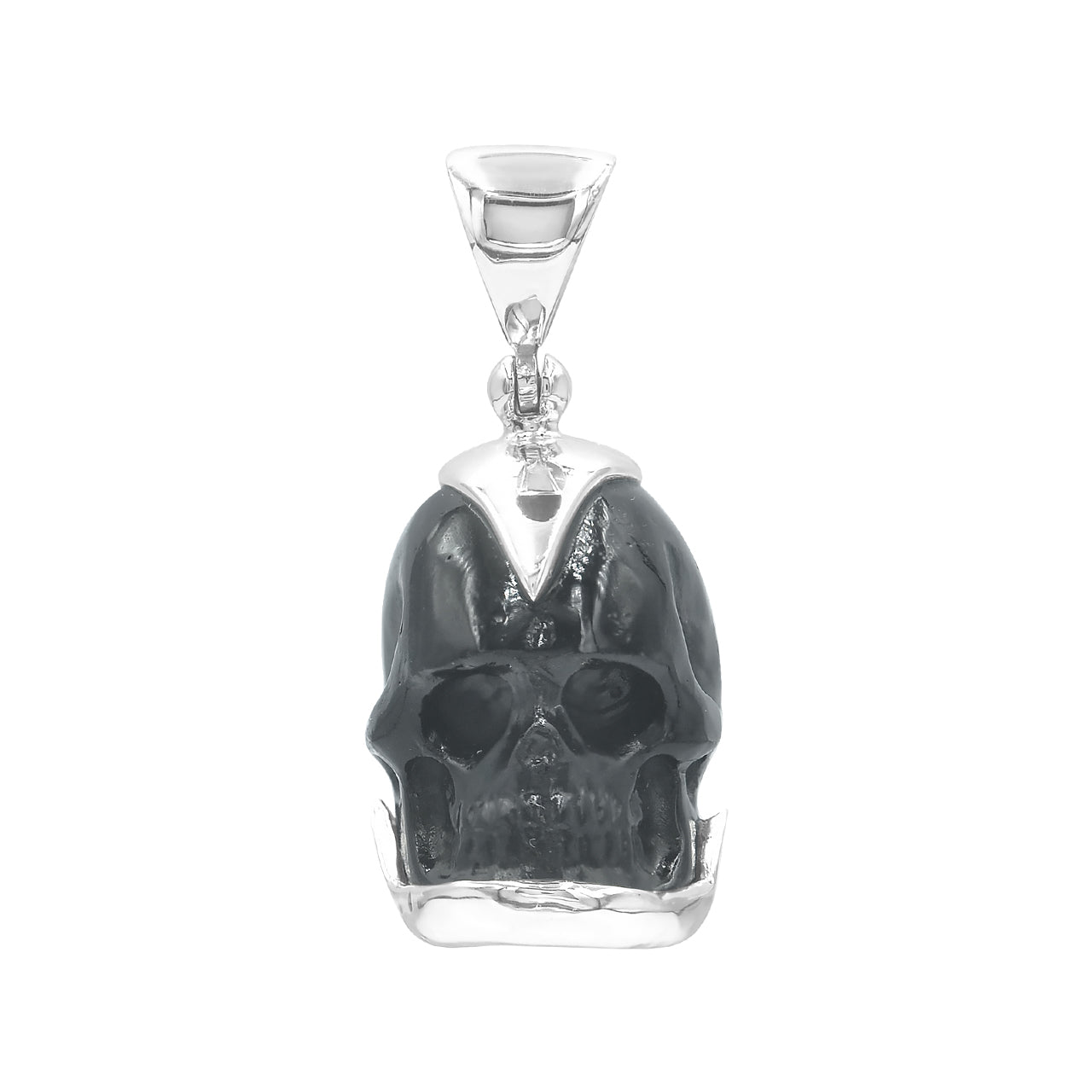 Starborn Hand Carved Mini Tektite Skull Pendant in Sterling Silver