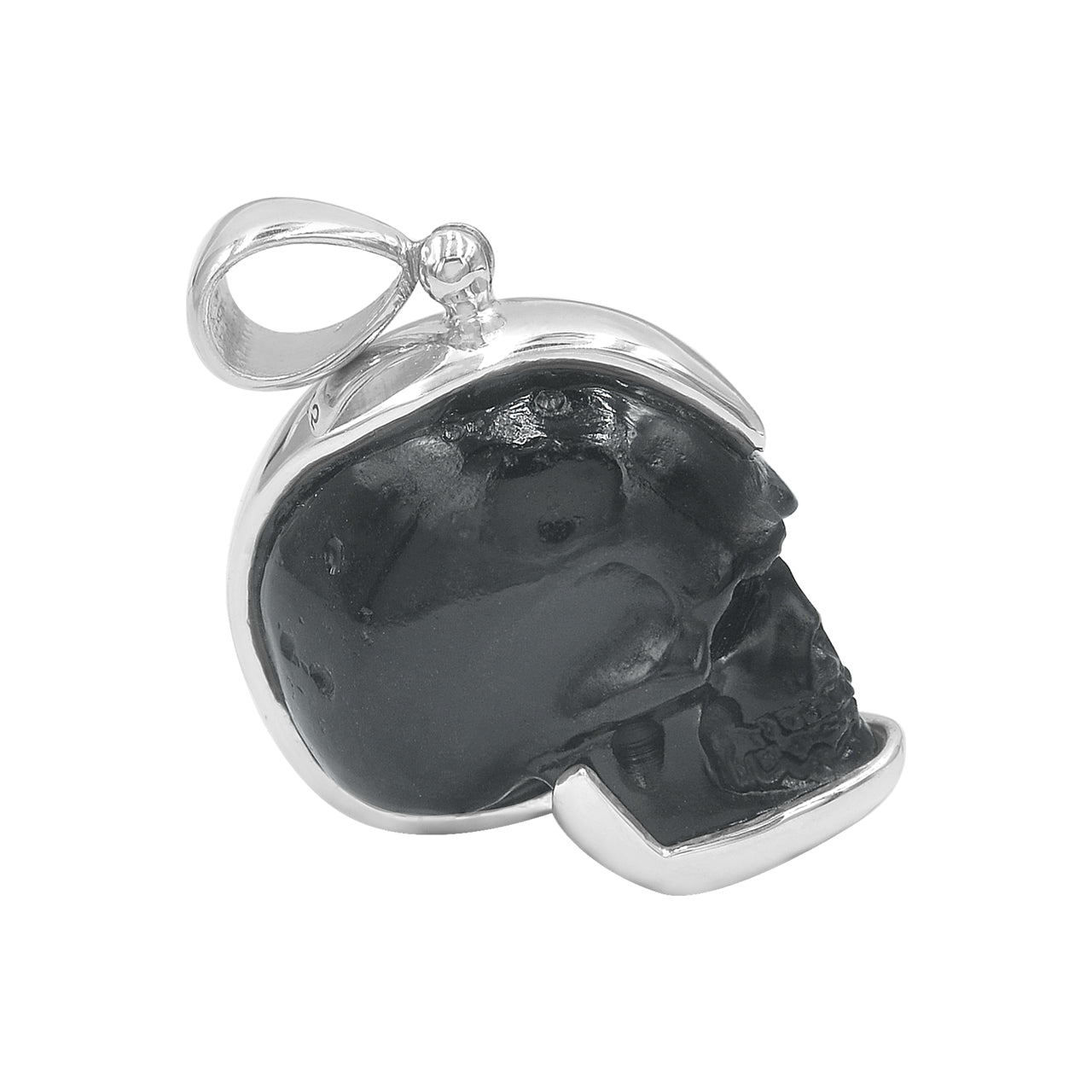 Starborn Hand Carved Mini Tektite Skull Pendant in Sterling Silver