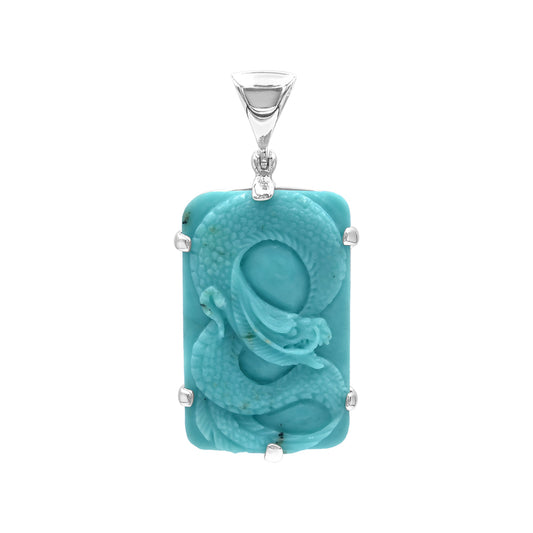 Starborn Carved Campitos Turquoise Dragon Pendant in Sterling Silver