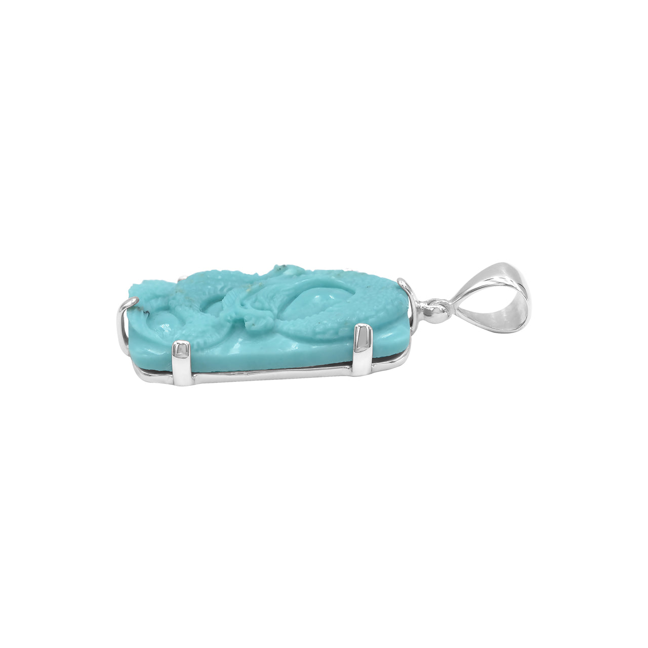 Starborn Carved Campitos Turquoise Dragon Pendant in Sterling Silver