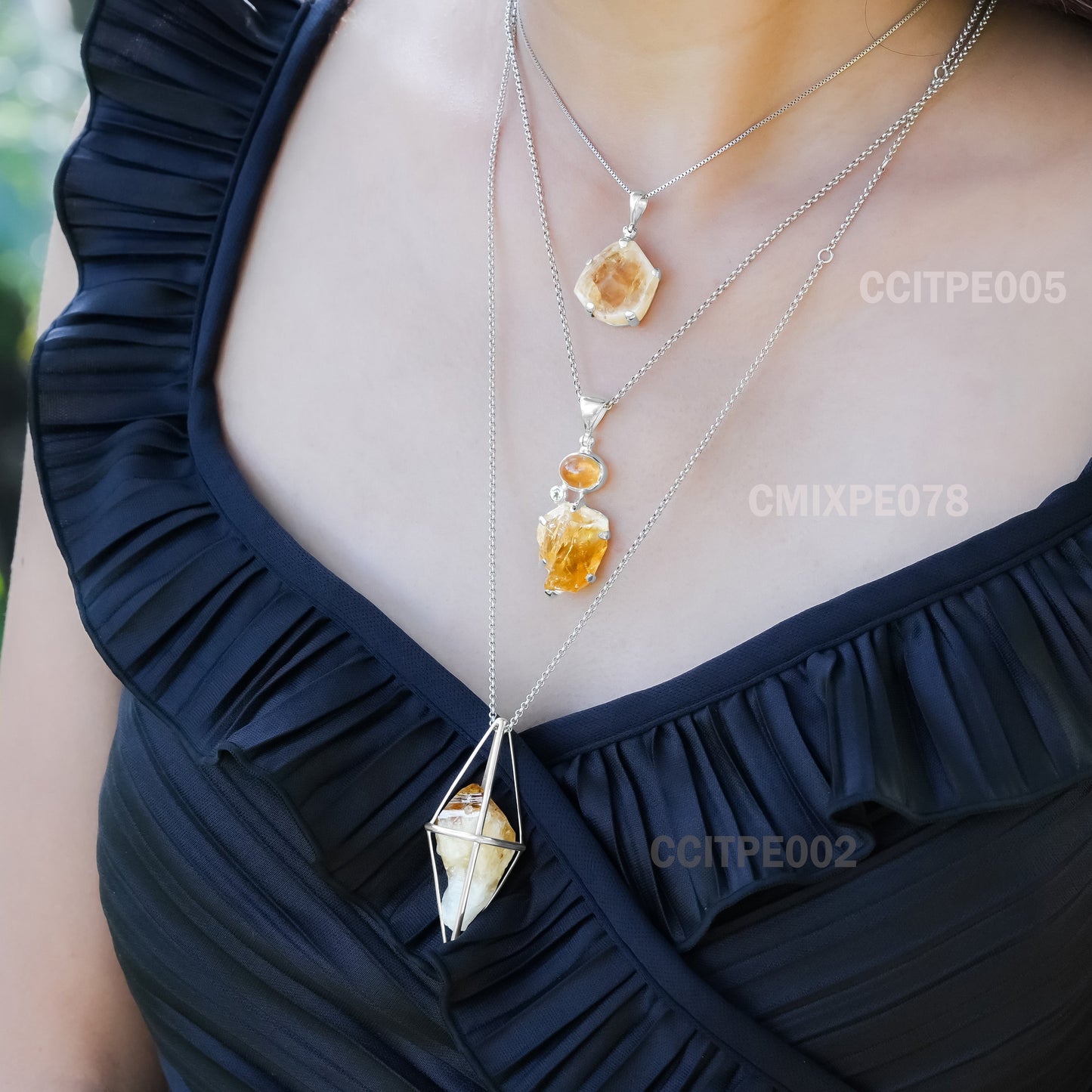 Starborn Citrine and White Topaz Pendant in Fine Sterling Silver