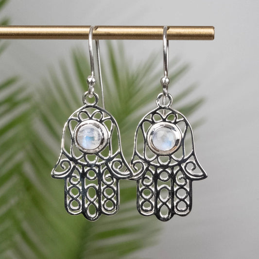 Moonstone Hamsa Hand Earrings