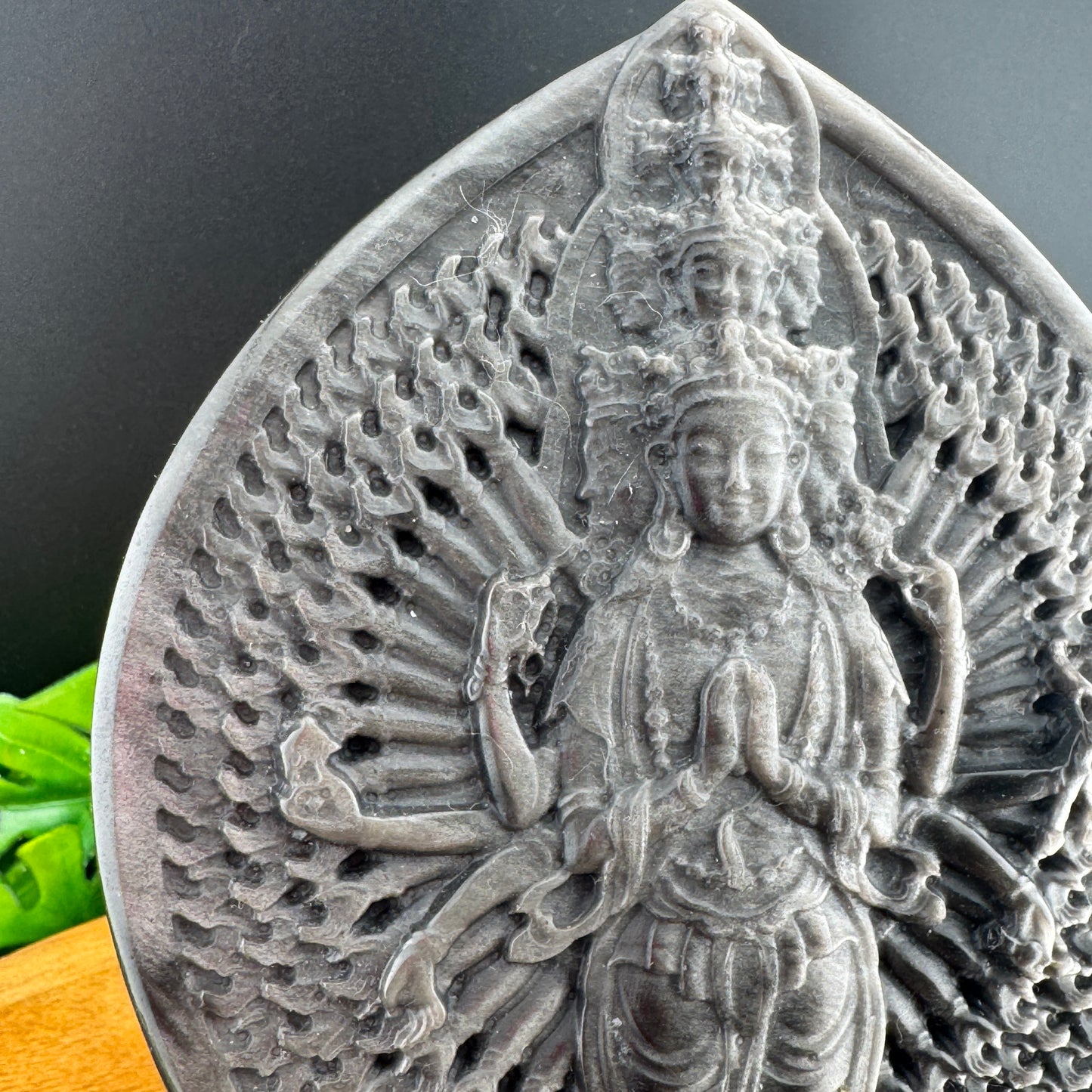 Silver Sheen Obsidian Thousand Hand Guanyin