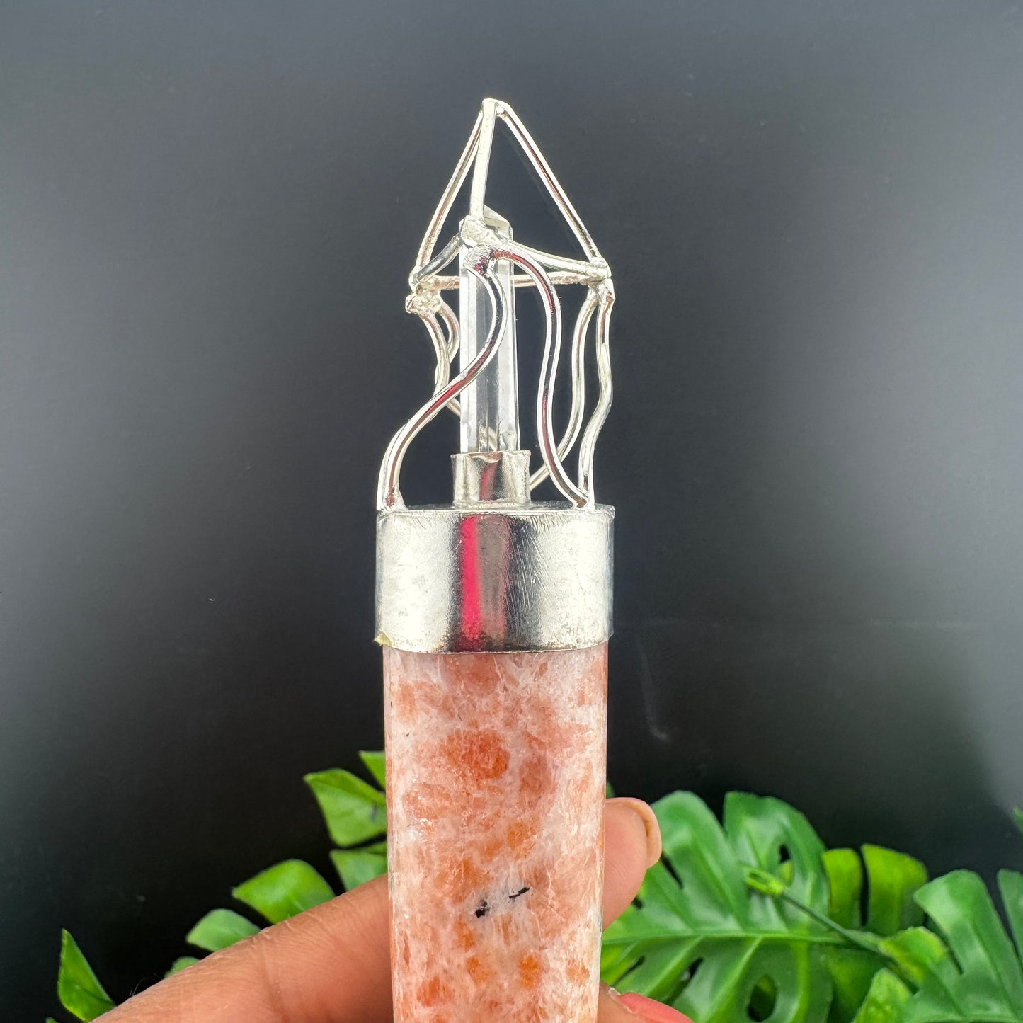 Lattice Sunstone, Carnelian & Clear Quartz Wand