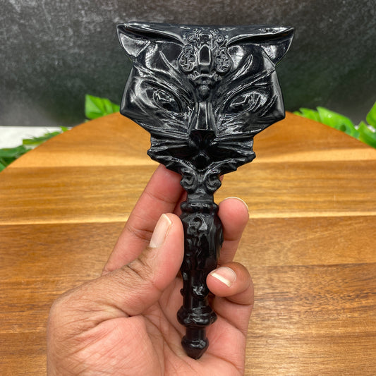 Black Obsidian Witchy Cat Mirror