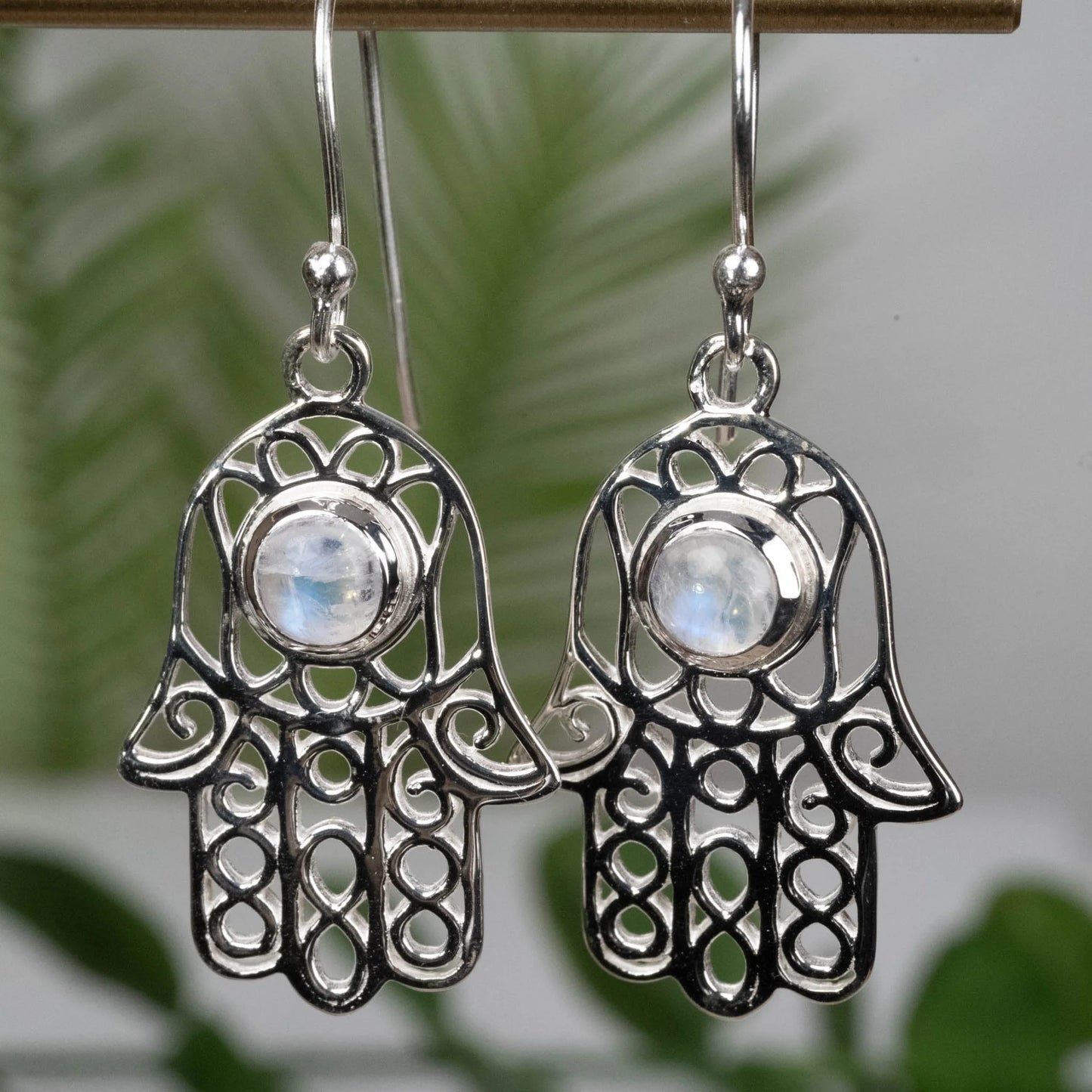 Moonstone Hamsa Hand Earrings