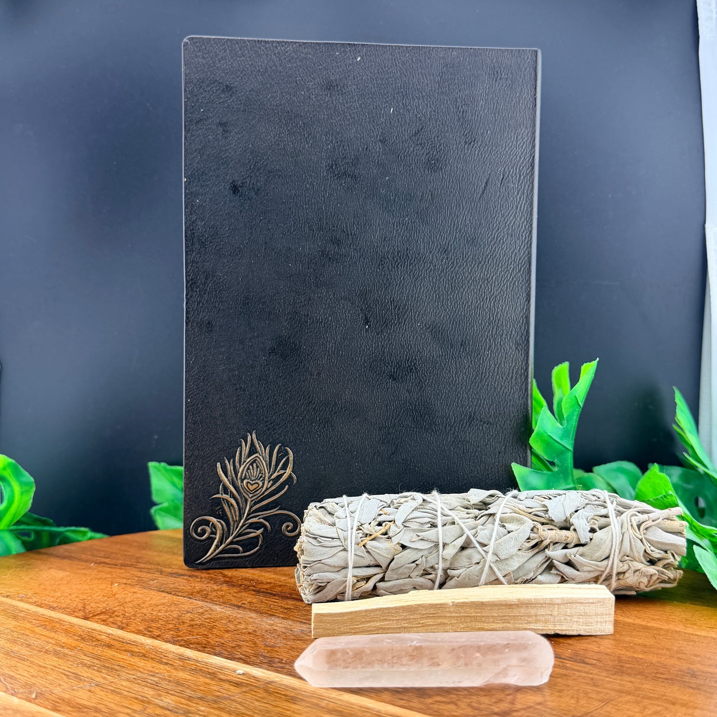 Peacock Vegan Leather Journal & Sage Bundle Set