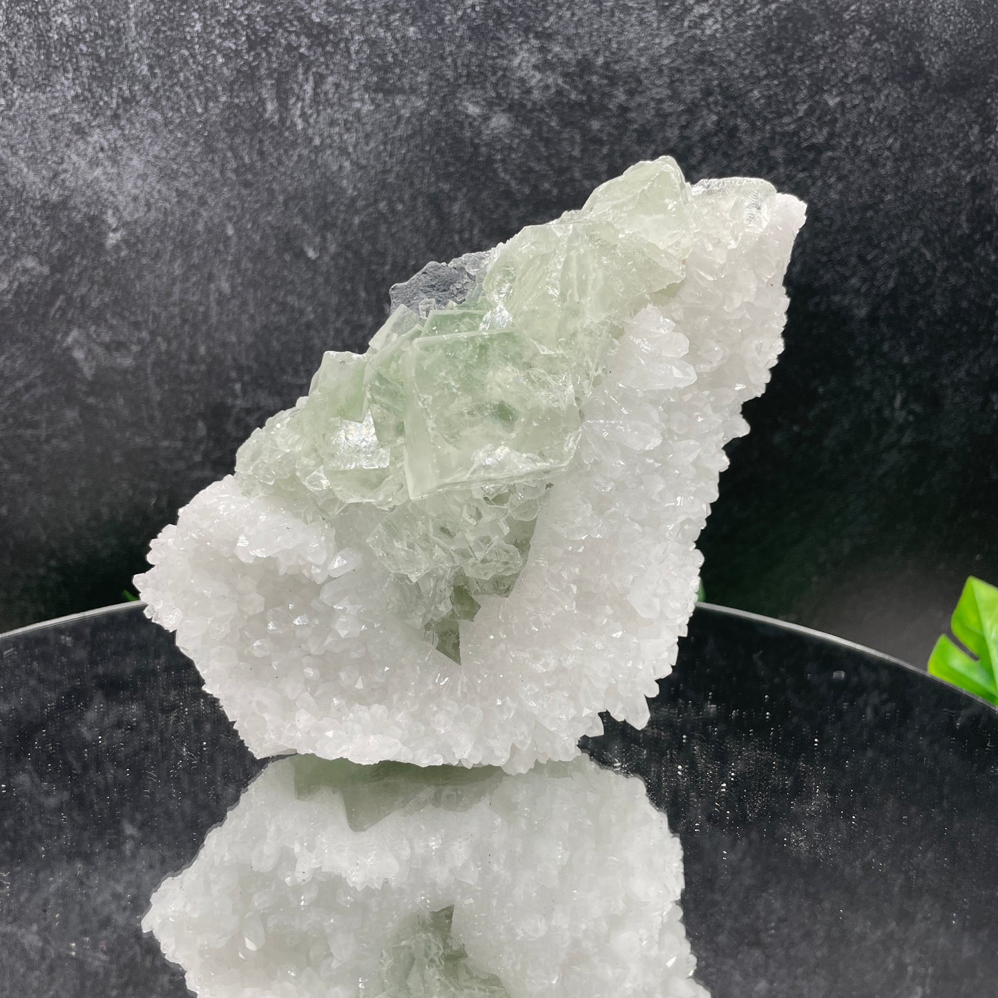 Glassy Green Cubic Fluorite on Quartz