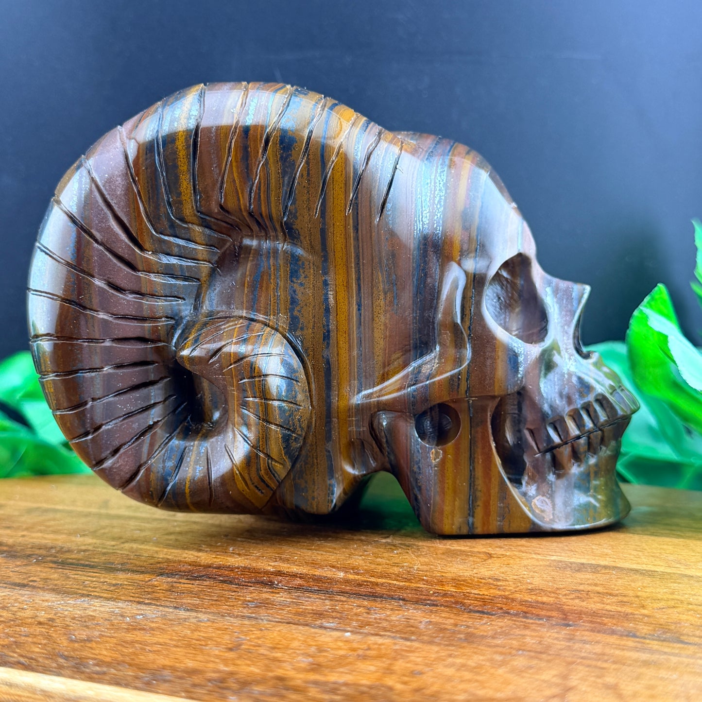 Iron Tiger Eye Horned Skull