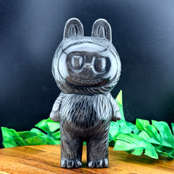 XL Silver Sheen Obsidian Labubu Carving