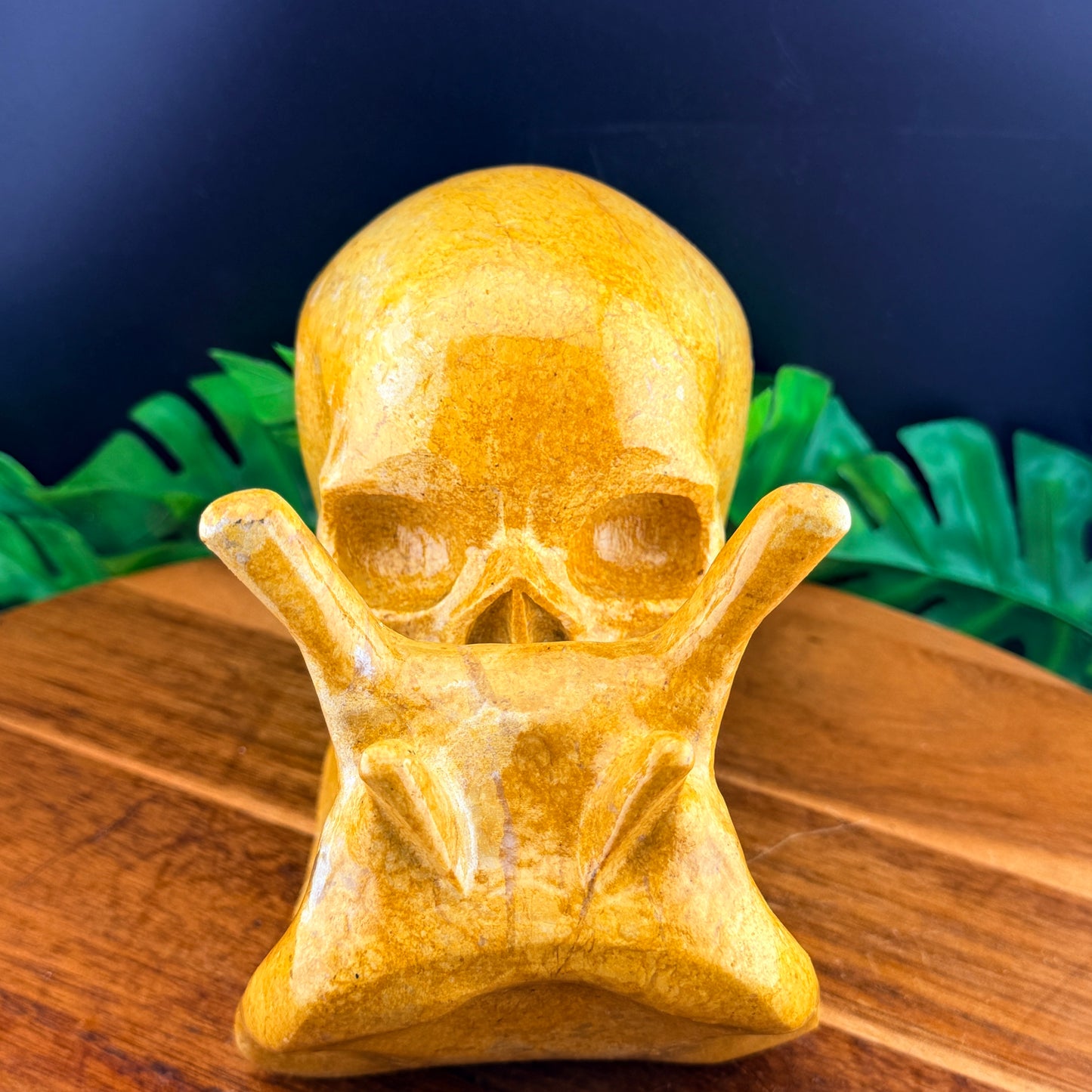 Yellow Jade Skull Snail Carving