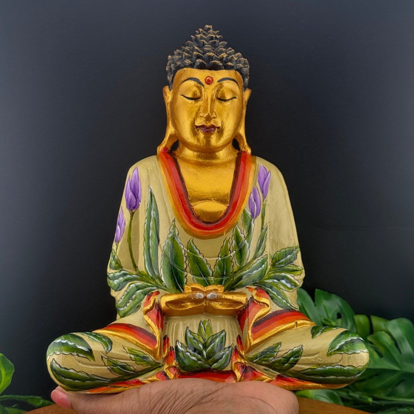 Hand-Painted Wooden Hindu Buddha