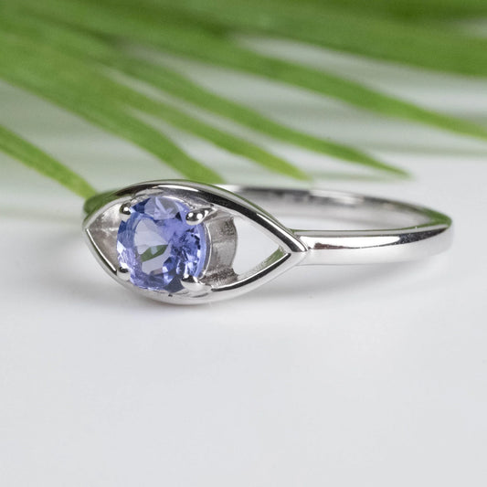 Sterling Silver Tanzanite Evil Eye Ring Sz 7