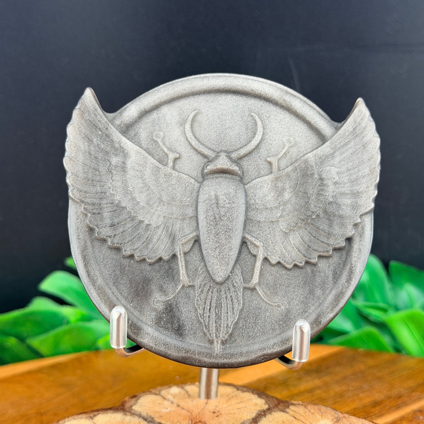 Silver Sheen Obsidian Scarab Medallion