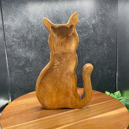 Mahogany Wood Sitting Cat Bowl