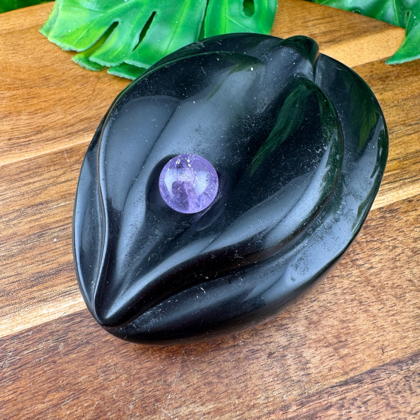 Black Obsidian Flower of Life with Amethyst Mini Sphere