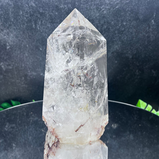 Clear Quartz with Red Hematite Tower