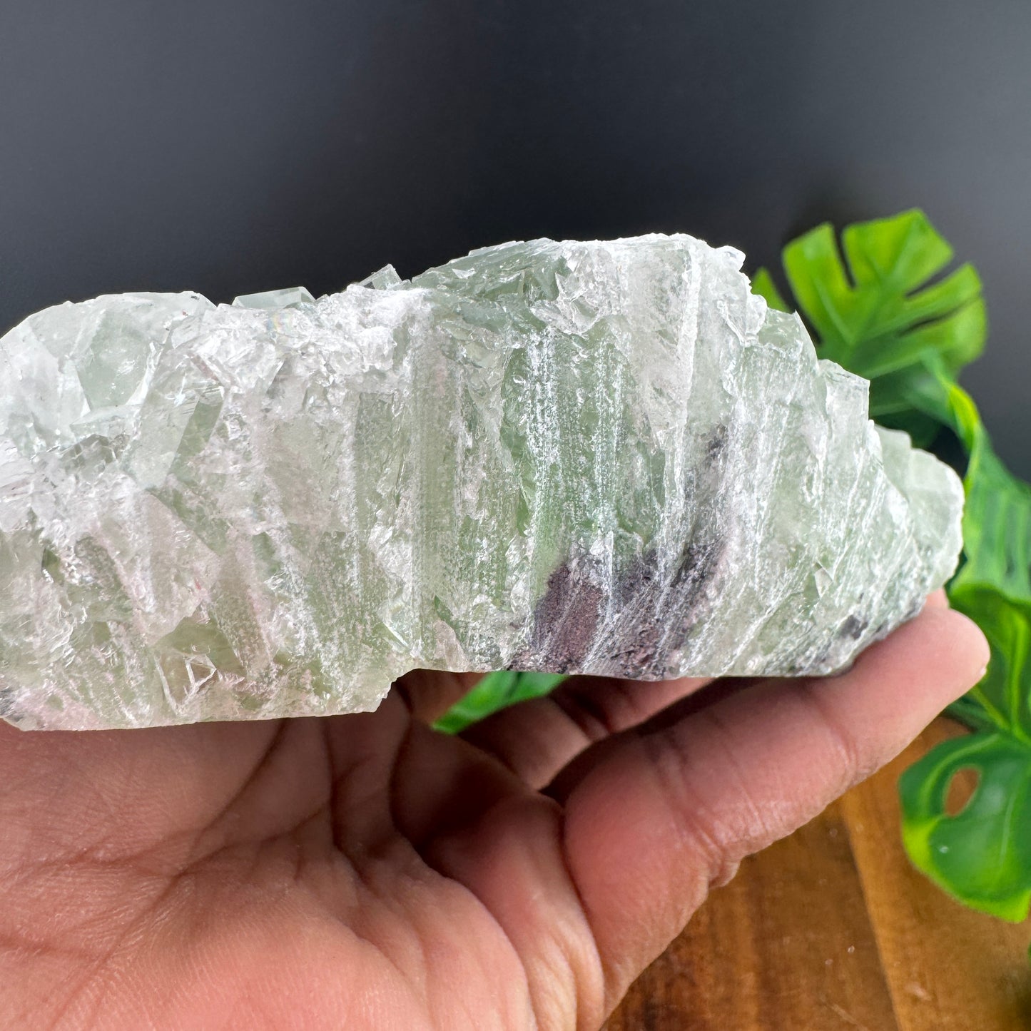 White and Green Sugar Fluorite with Needle Clear Quartz