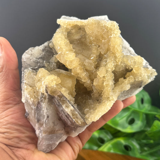 Cubic Yellow Fluorite on Calcite Specimen
