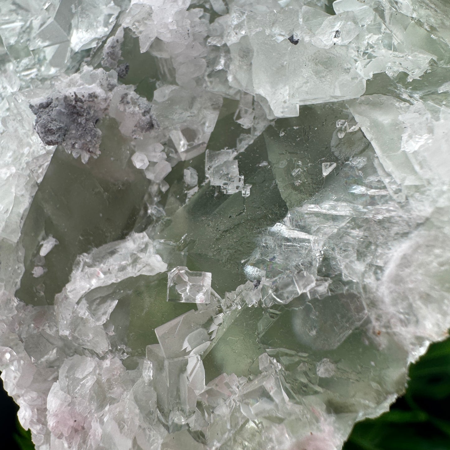 White and Green Sugar Fluorite with Needle Clear Quartz